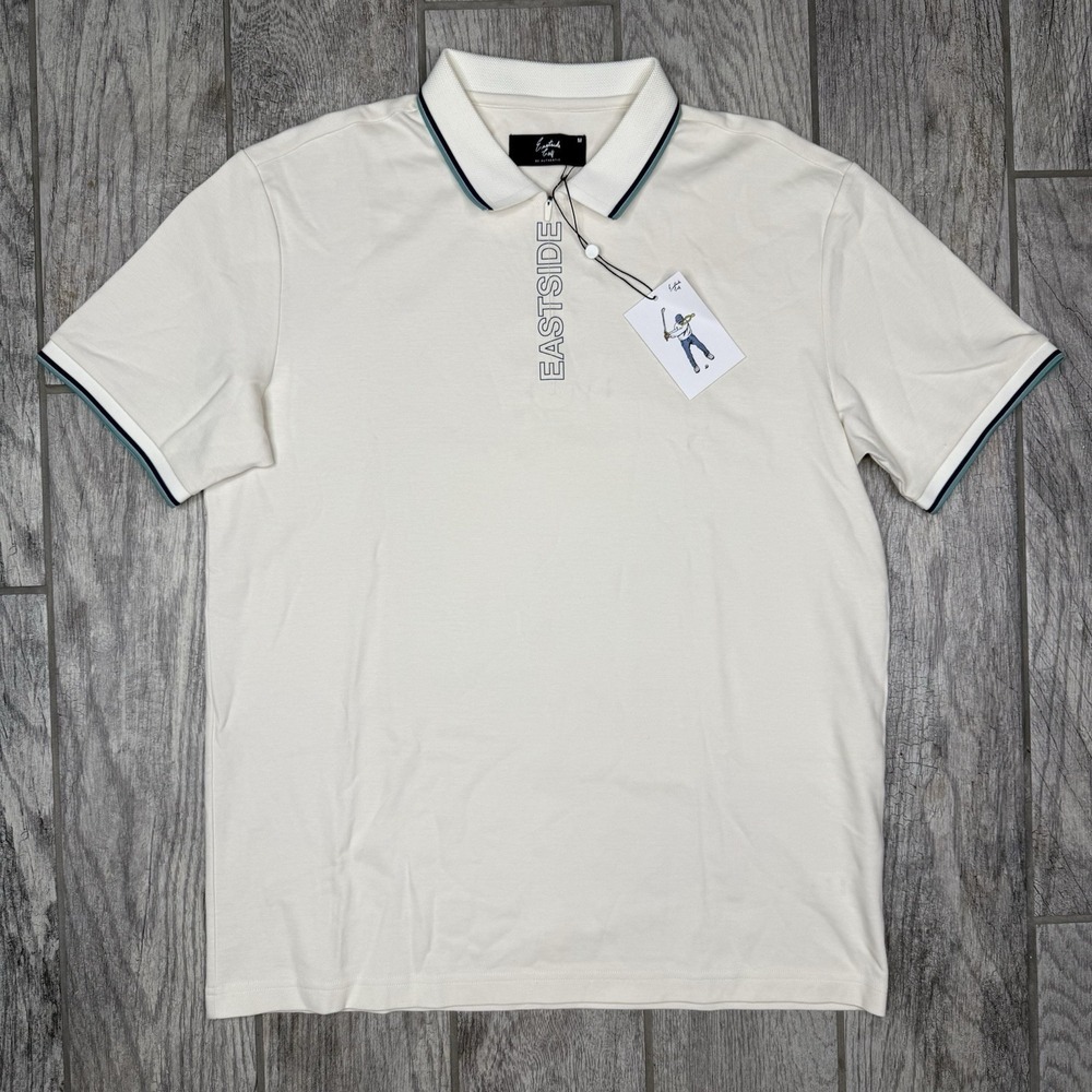 Eastside Golf Polo Zip Shirt Mens Short Sleeve Performance‎ Logo White Tech Sz M
